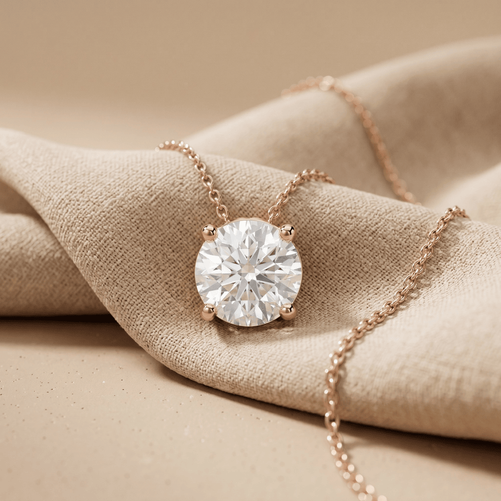 Rose Gold Round Brilliant Solitaire Pendant Necklace 16 inch