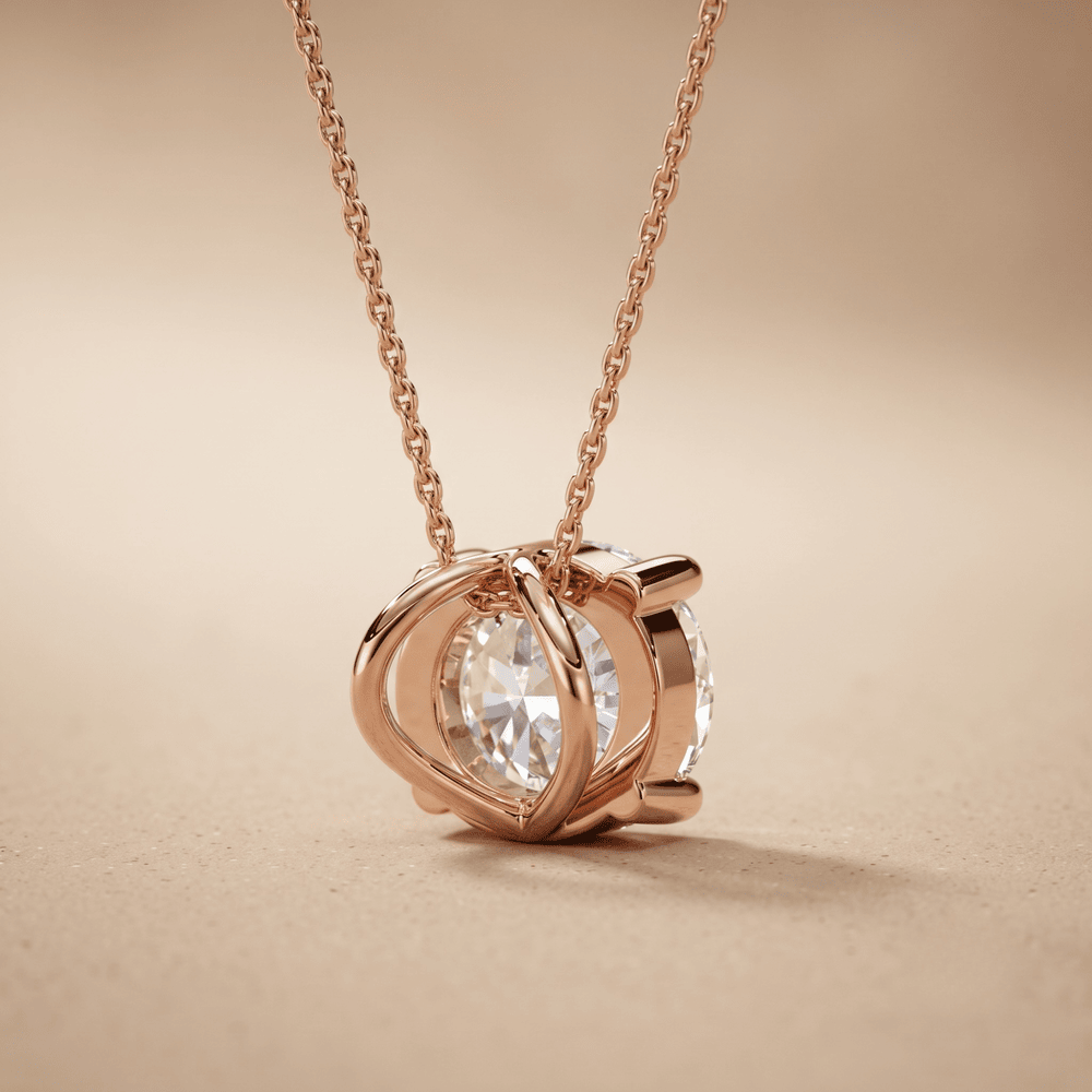 Rose Gold Round Brilliant Solitaire Pendant Necklace 16 inch