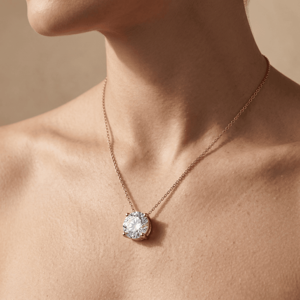 Rose Gold Round Brilliant Solitaire Pendant Necklace 16 inch