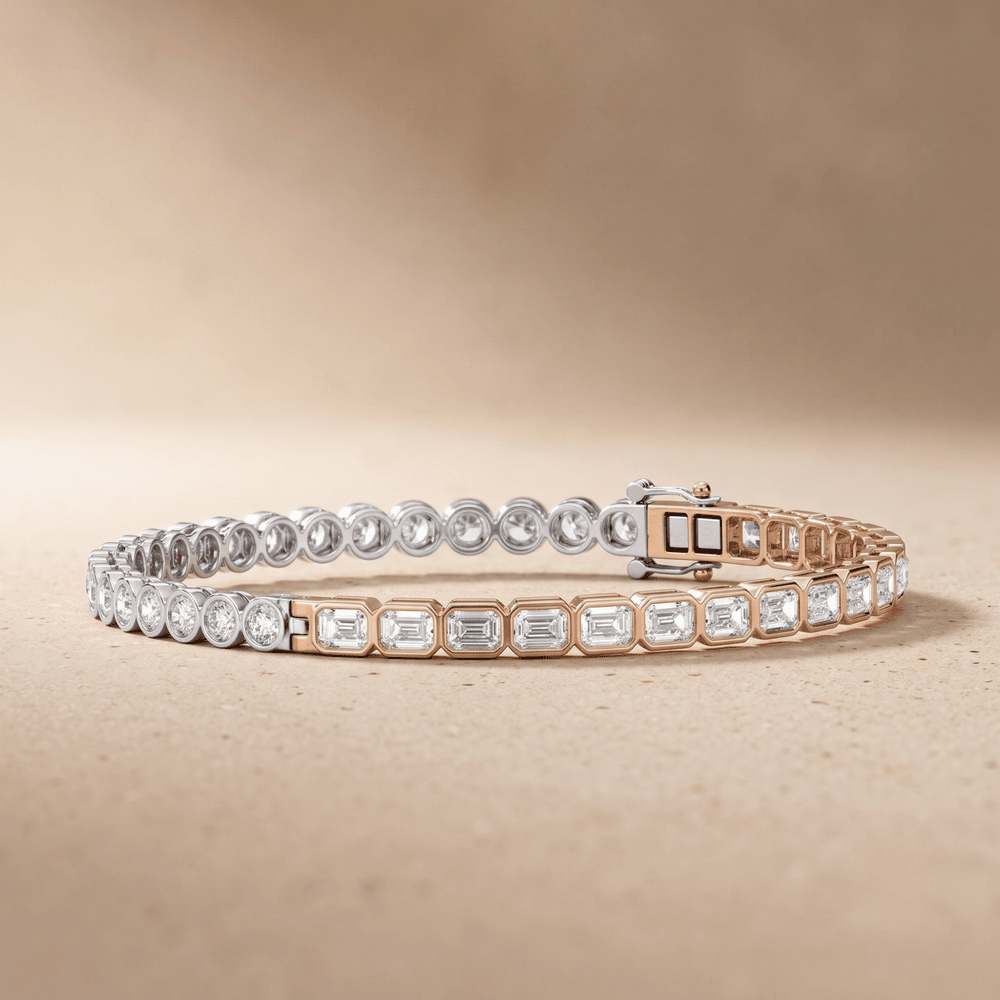 Round and emerald lab diamond tennis bracelet