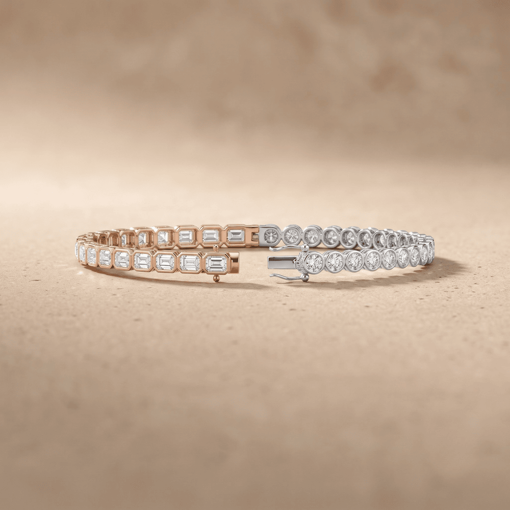 Emerald and round diamond gold bracelet