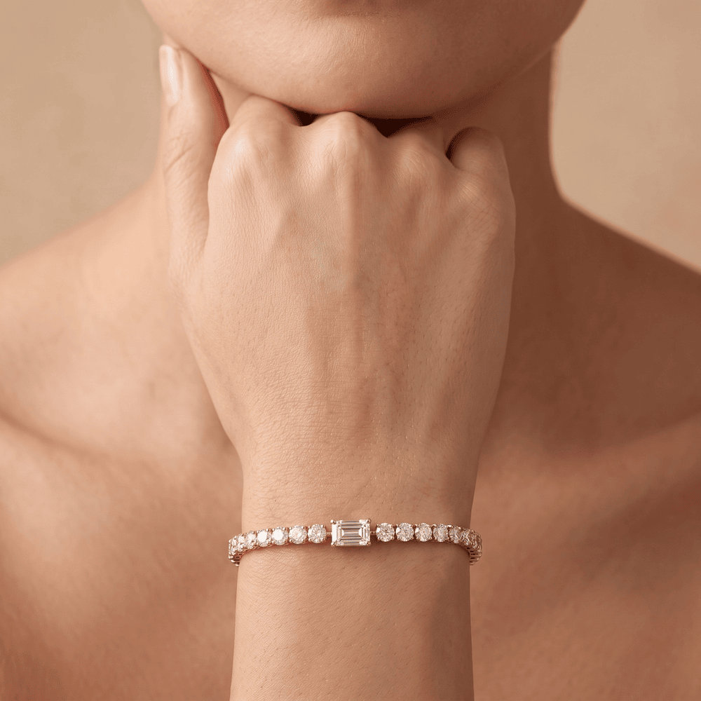 Round And Emerald Lab grown Diamond Tennis Bracelet in 10KT