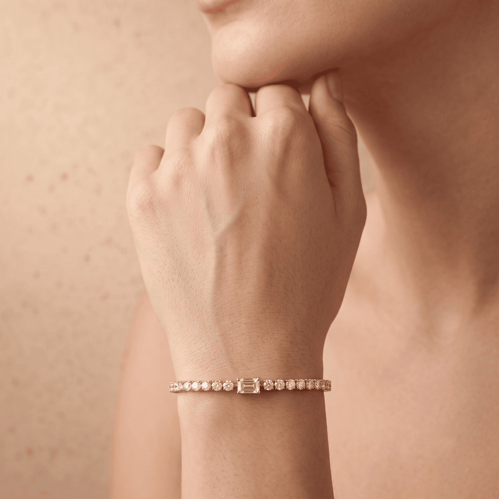 Round And Emerald Lab grown Diamond Tennis Bracelet in 10KT