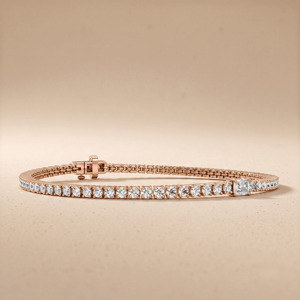 Round And Emerald Lab grown Diamond Tennis Bracelet in 10KT