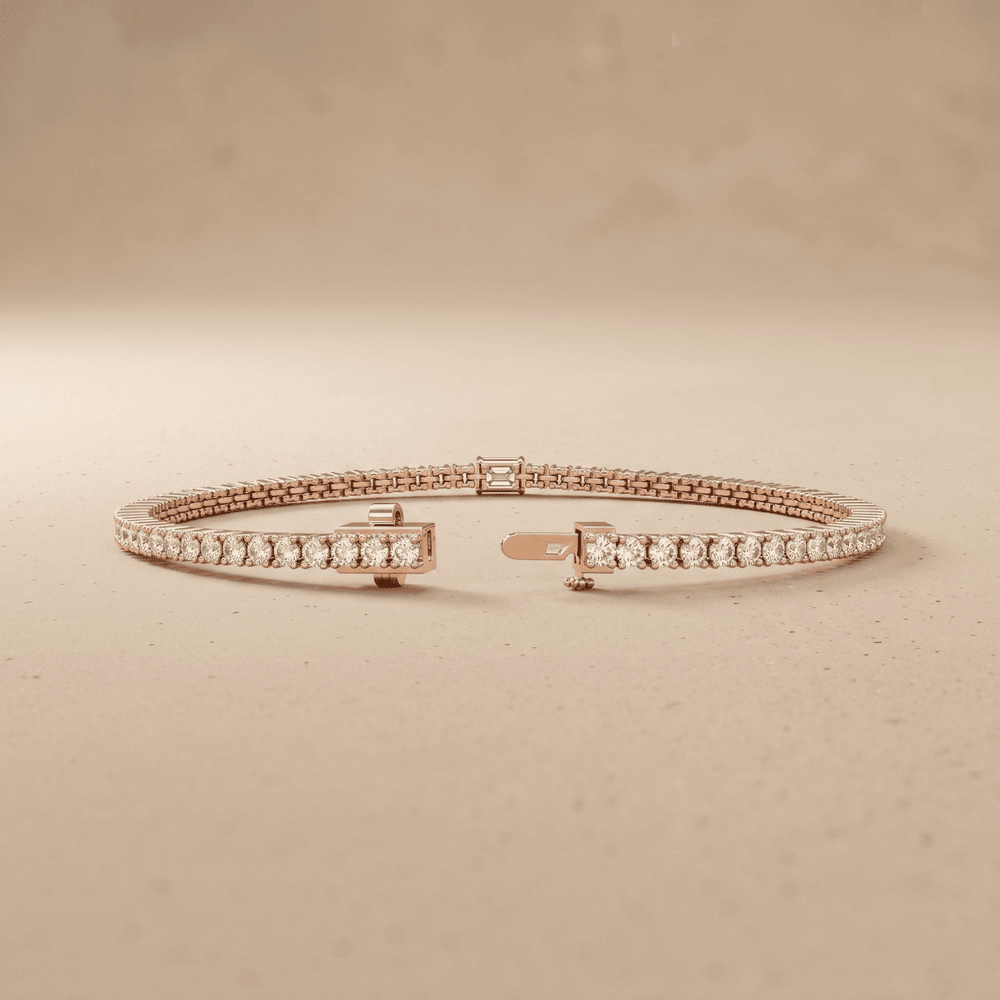 Round And Emerald Lab grown Diamond Tennis Bracelet in 10KT