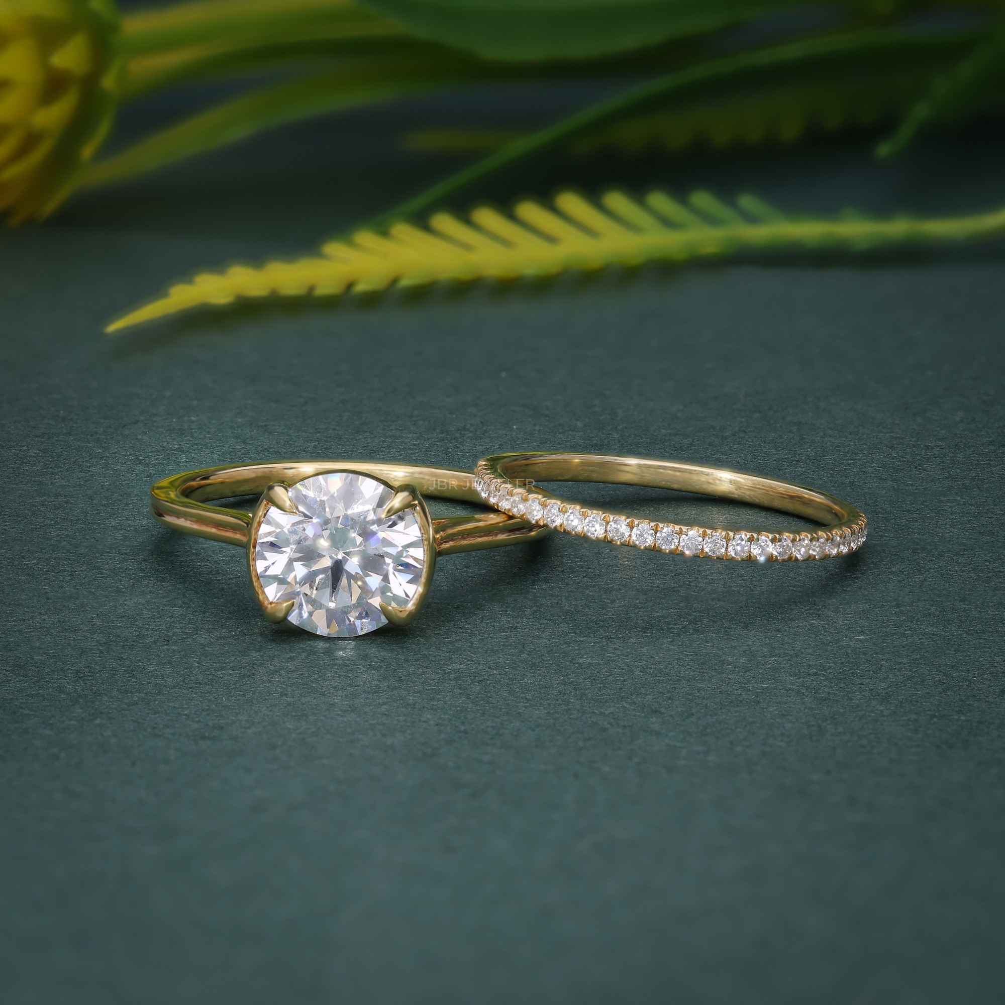 Round Cut Moissanite Diamond Semi Bezel Wedding Bridal Ring Sets