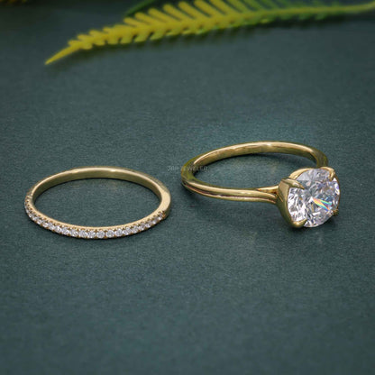 Round Cut CVD Diamond Semi Bezel Wedding Bridal Ring Sets