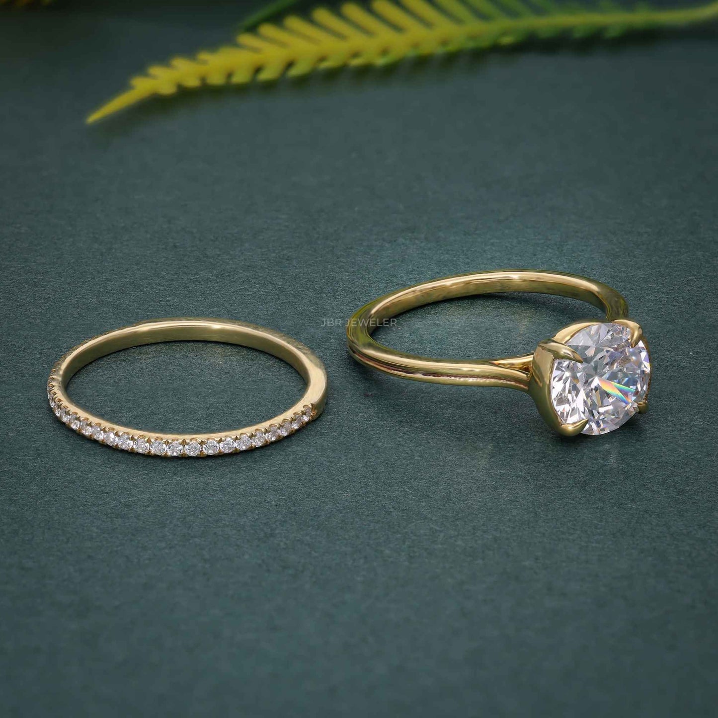 Ensembles de bagues de mariée en diamant Moissanite taille ronde, semi-lunette, pour mariage