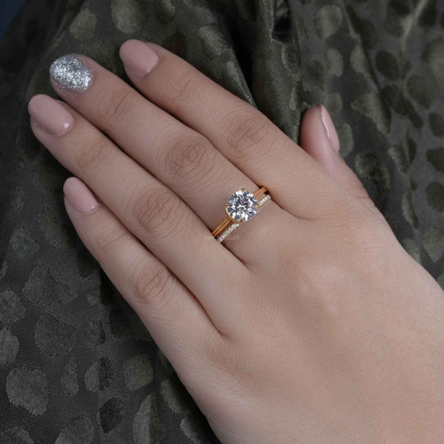 Round Cut CVD Diamond Semi Bezel Wedding Bridal Ring Sets