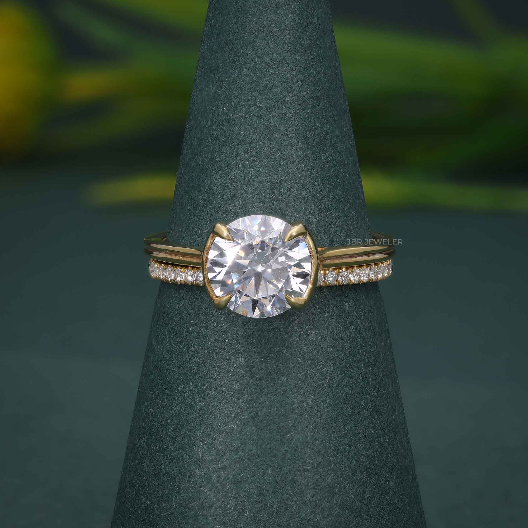 Round Cut Moissanite Diamond Semi Bezel Wedding Bridal Ring Sets - JBR Jeweler