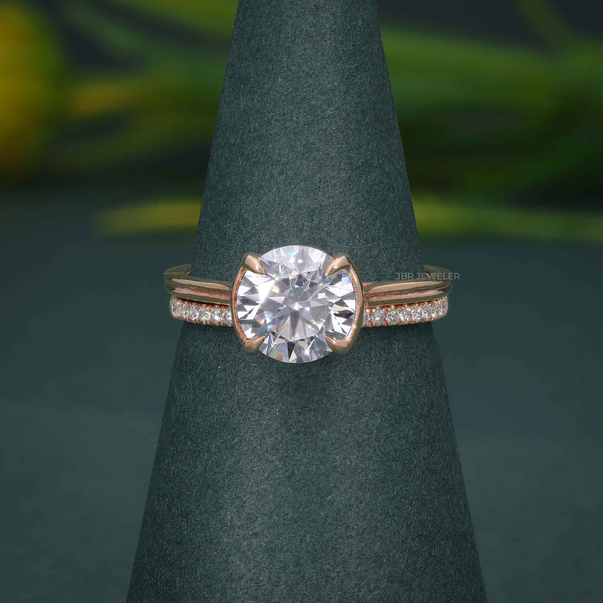 Round Cut Moissanite Diamond Semi Bezel Wedding Bridal Ring Sets - JBR Jeweler