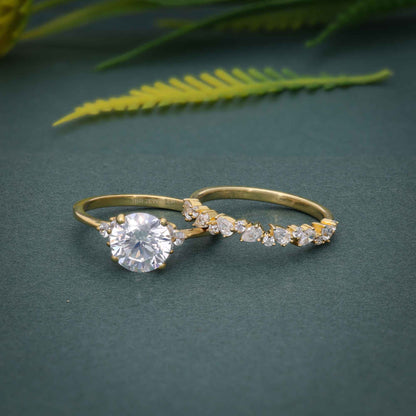 Ensembles de bagues de mariée en diamant Moissanite, coupe ronde