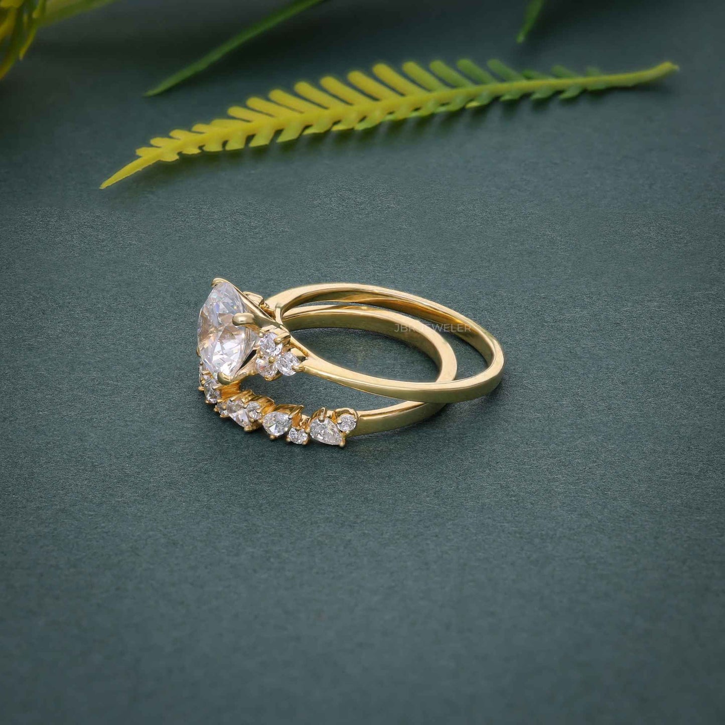 Ensemble de bagues de mariée en diamant cultivé en laboratoire, ensemble de grappes de coupe ronde