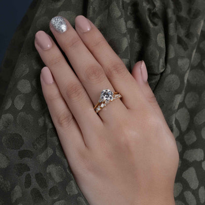 Ensemble de bagues de mariée en diamant cultivé en laboratoire, ensemble de grappes de coupe ronde