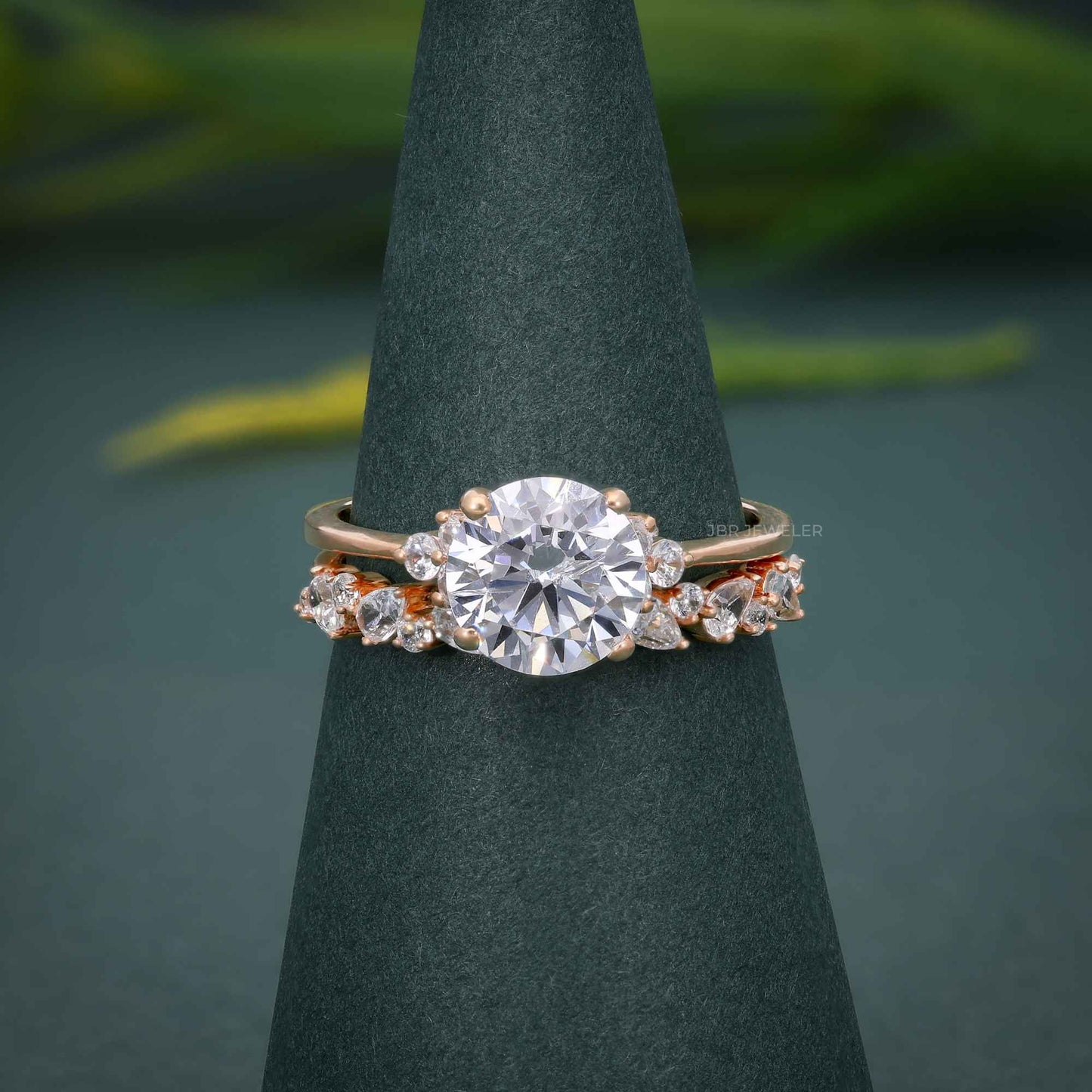 Round Cut Cluster Set Moissanite Diamond Bridal Ring Sets
