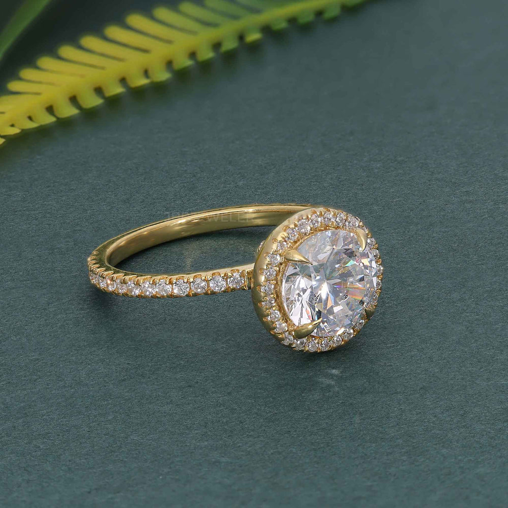 Round Cut Halo Moissanite Diamond Engagement Ring - JBR Jeweler