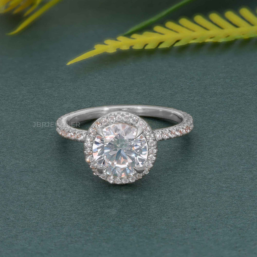 Round Cut Halo Moissanite Diamond Engagement Ring - JBR Jeweler