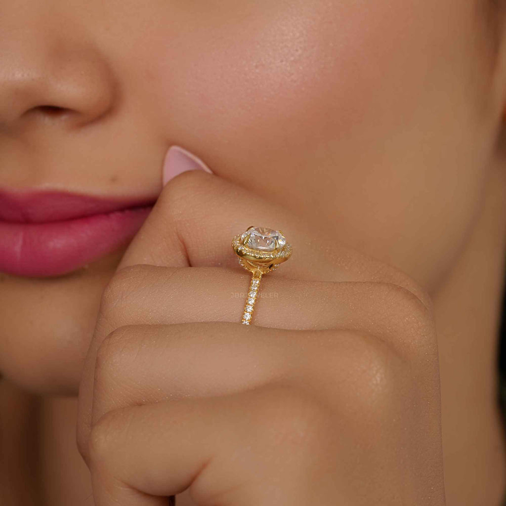 Round Cut Halo Moissanite Diamond Engagement Ring - JBR Jeweler