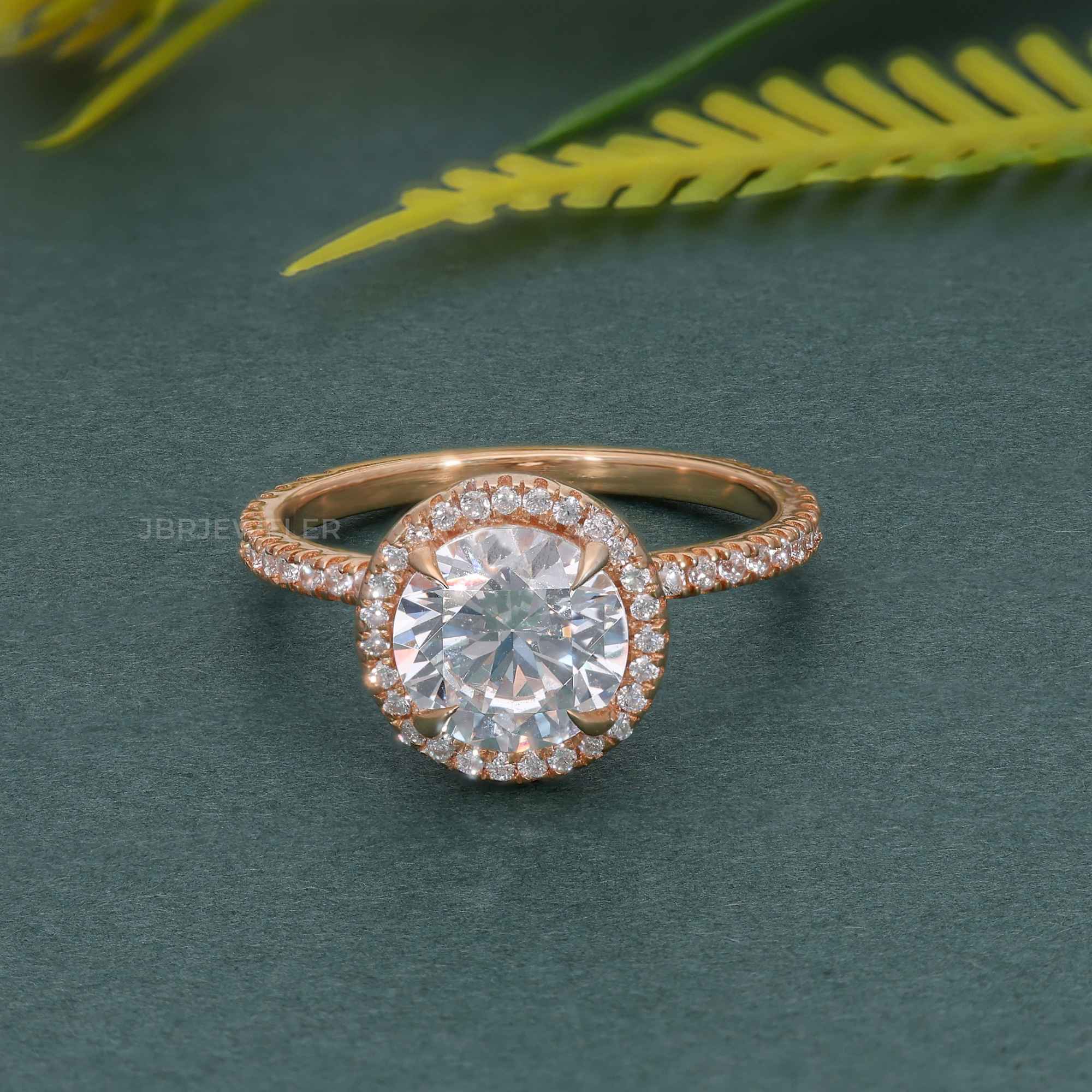 Round Cut Halo Moissanite Diamond Engagement Ring - JBR Jeweler