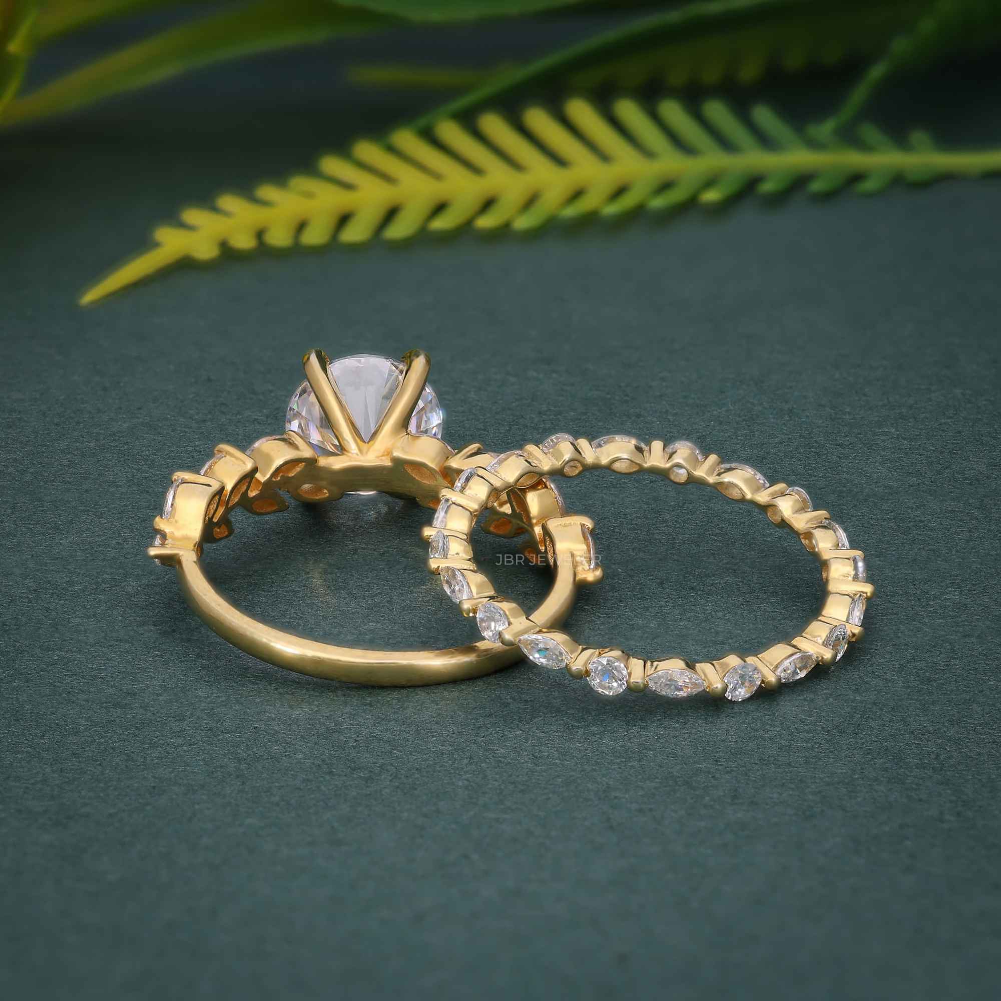 Round Cut Moissanite Diamond Engagement Ring Set Unique Bridal Set - JBR Jeweler