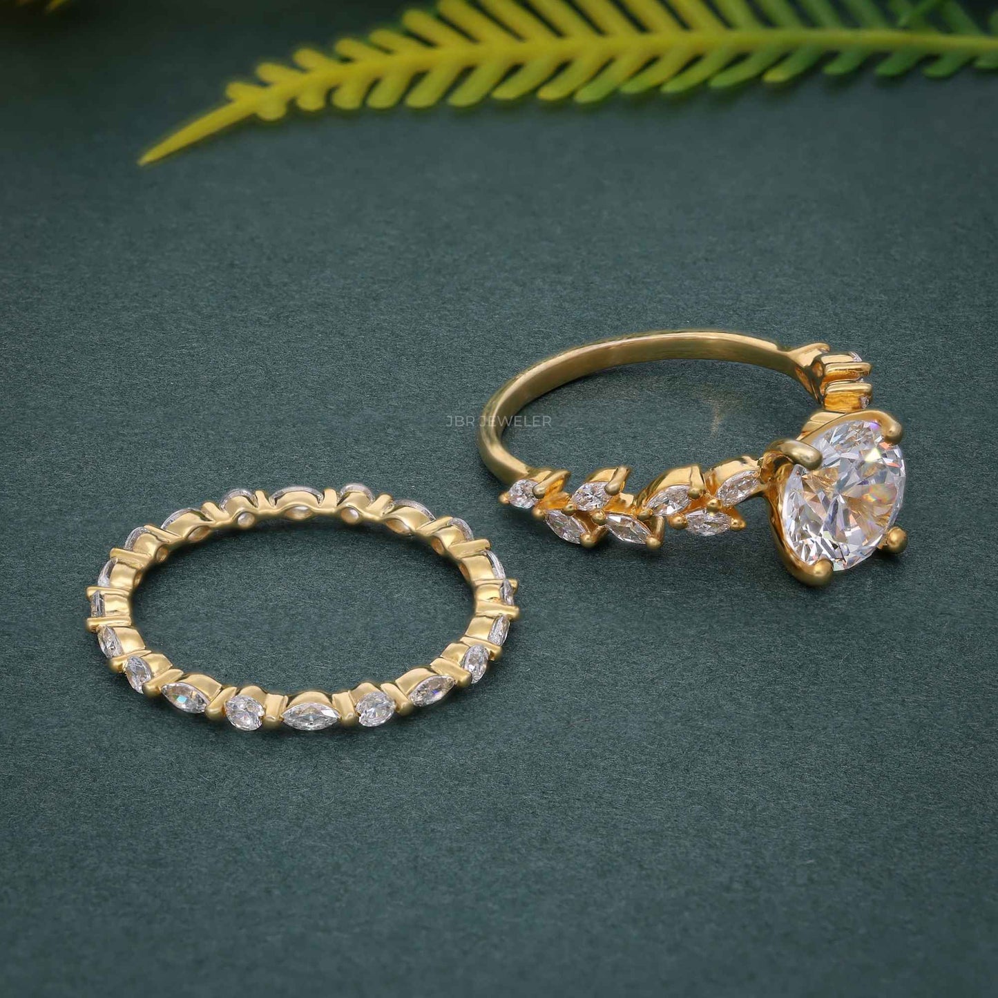 Round Cut Moissanite Diamond Engagement Ring Set Unique Bridal Set
