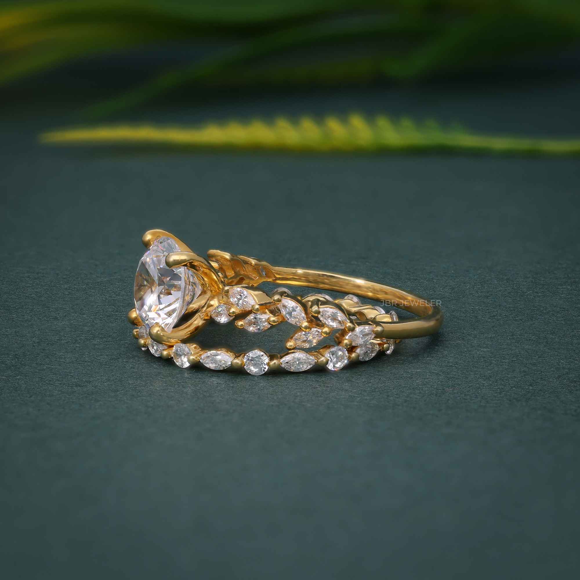 Round Cut Moissanite Diamond Engagement Ring Set Unique Bridal Set - JBR Jeweler