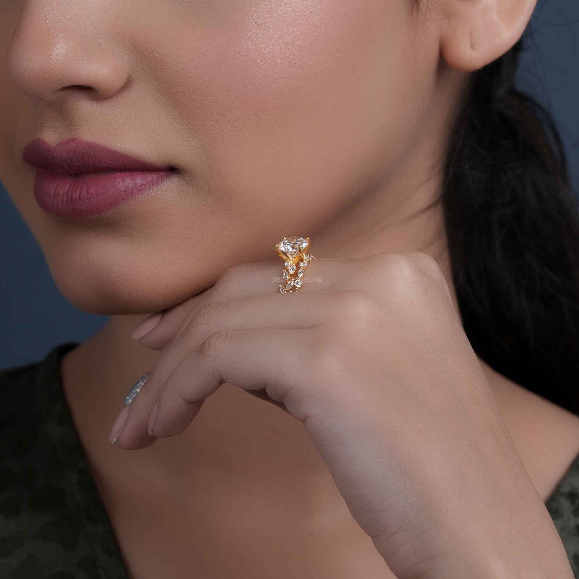 Round Cut Moissanite Diamond Engagement Ring Set Unique Bridal Set - JBR Jeweler