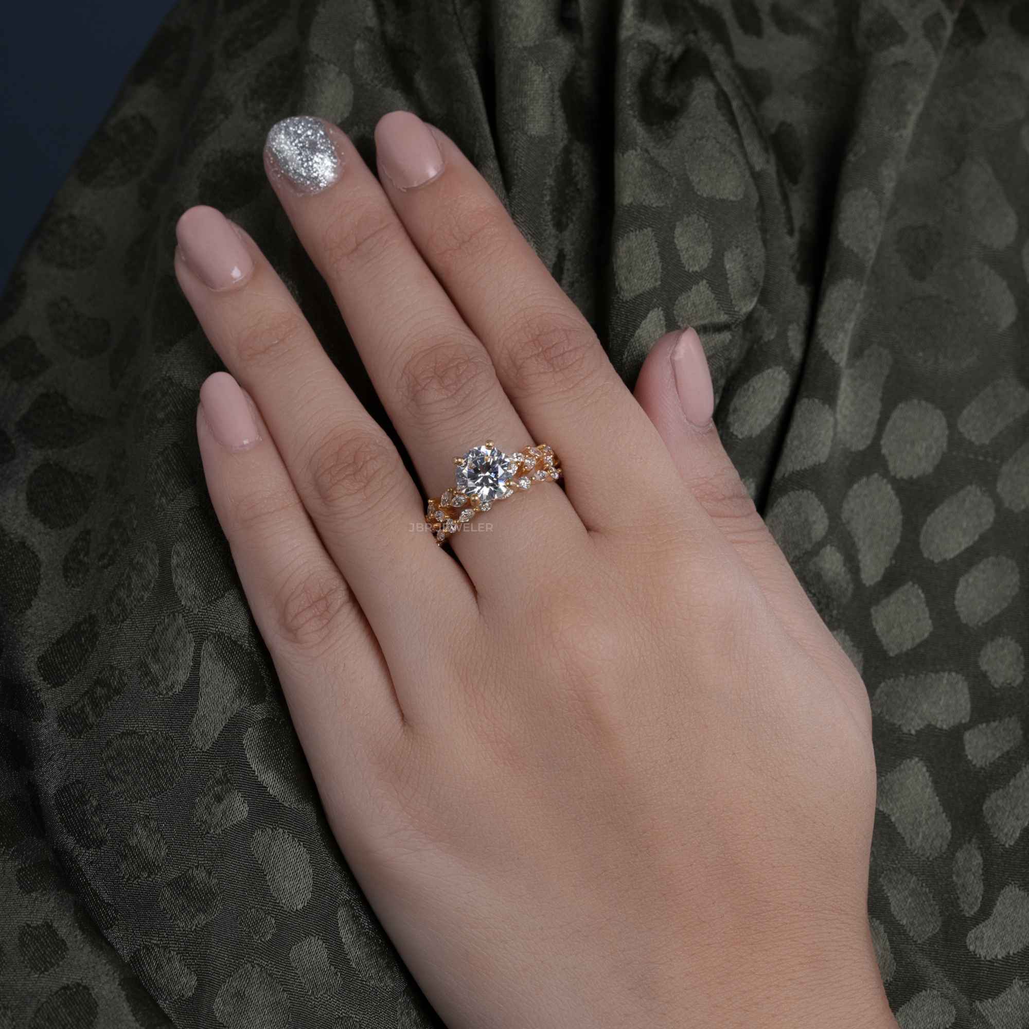 Round Cut Moissanite Diamond Engagement Ring Set Unique Bridal Set - JBR Jeweler