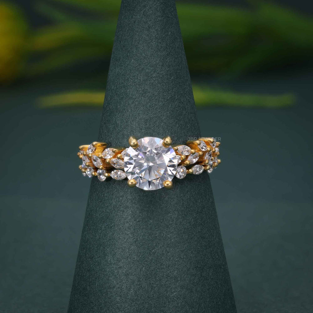 Round Cut Moissanite Diamond Engagement Ring Set Unique Bridal Set - JBR Jeweler