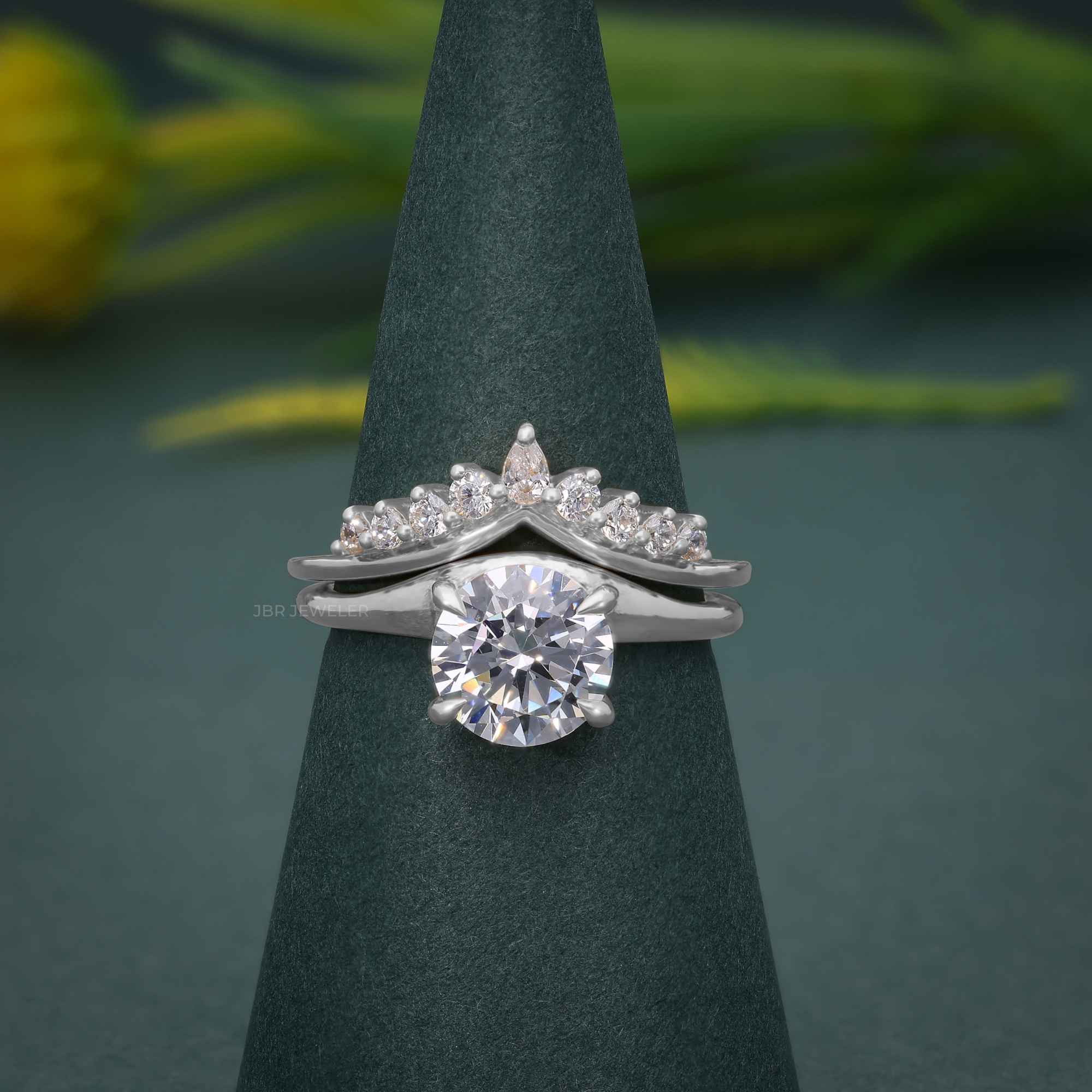 Round Cut Lab Grown Diamond Engagement Ring with Curved Wedding Band - JBR Jeweler