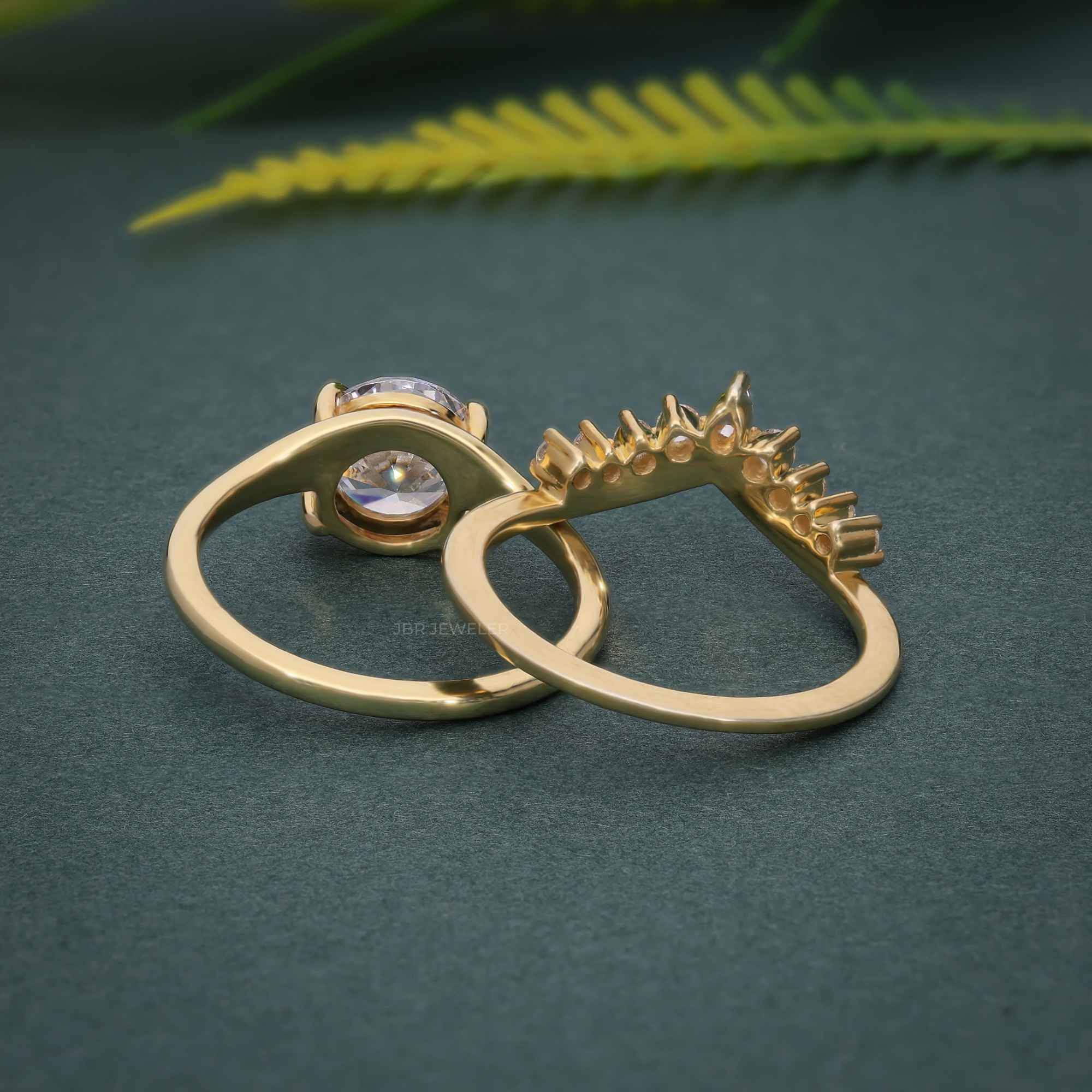 Round Cut Lab Grown Diamond Engagement Ring with Curved Wedding Band - JBR Jeweler