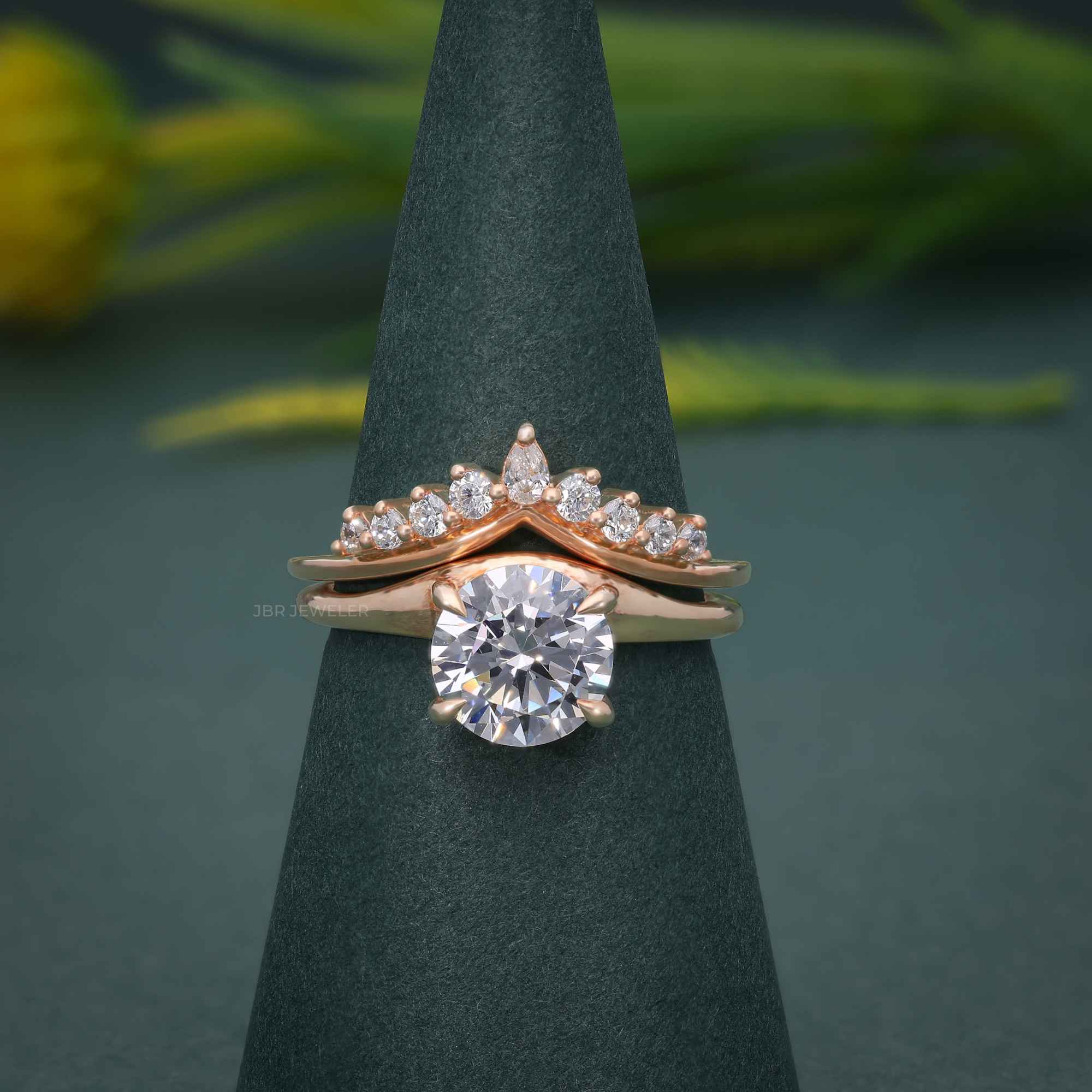 Round Cut Lab Grown Diamond Engagement Ring with Curved Wedding Band - JBR Jeweler