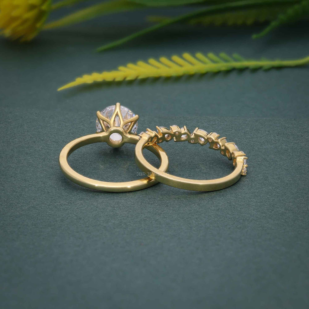 Round Cut Moissanite Diamond Solitaire Engagement Ring Bridal Wedding Set - JBR Jeweler