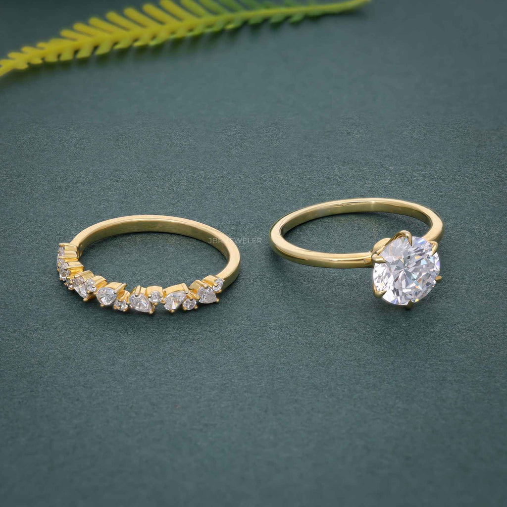 Round Cut Moissanite Diamond Solitaire Engagement Ring Bridal Wedding Set - JBR Jeweler