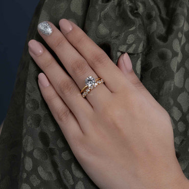 Round Cut Moissanite Diamond Solitaire Engagement Ring Bridal Wedding Set