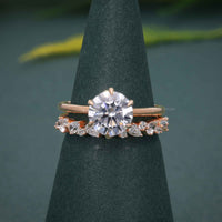 Round Cut Lab Grown Diamond Solitaire Engagement Ring Bridal Wedding Set