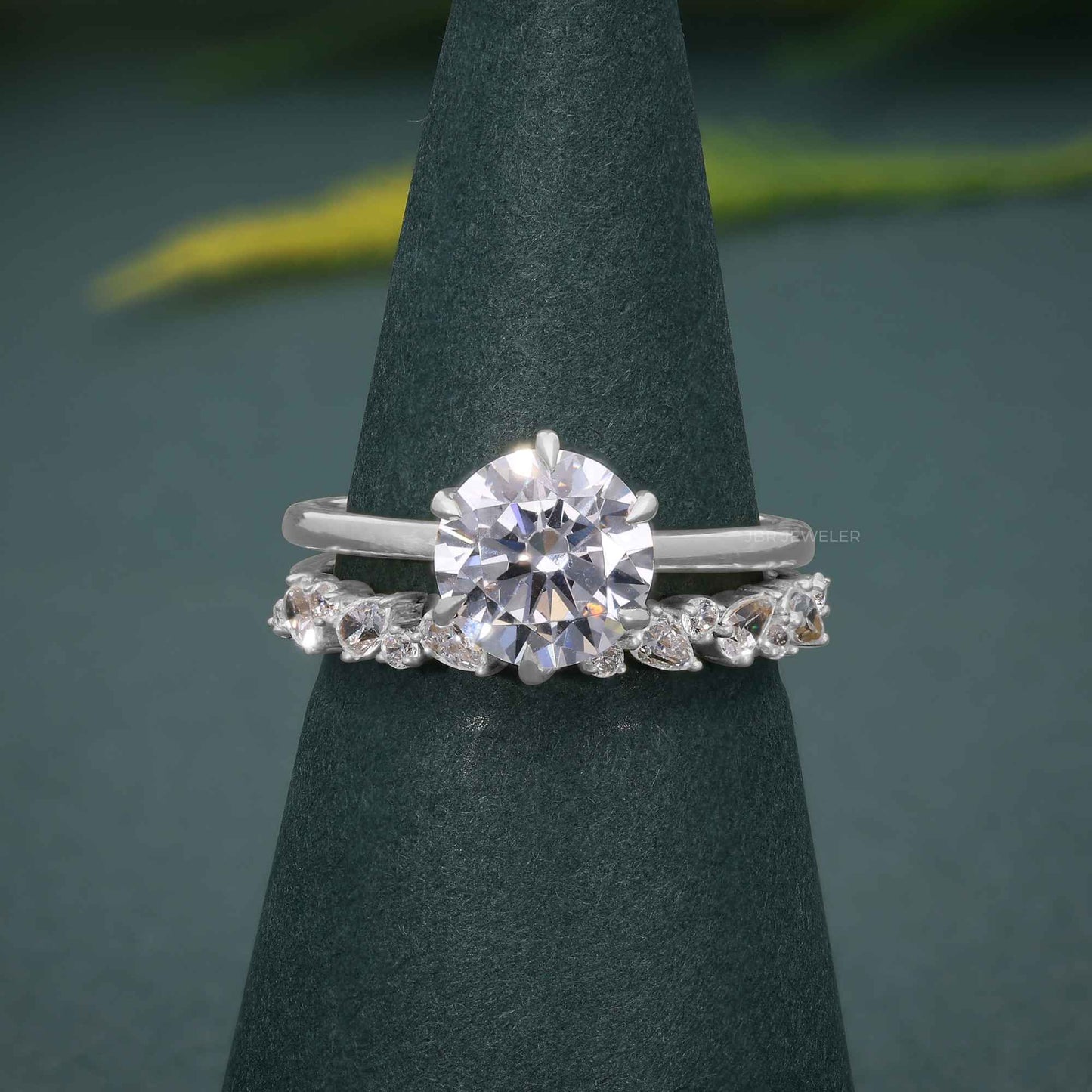 Round Cut Lab Grown Diamond Solitaire Engagement Ring Bridal Wedding Set