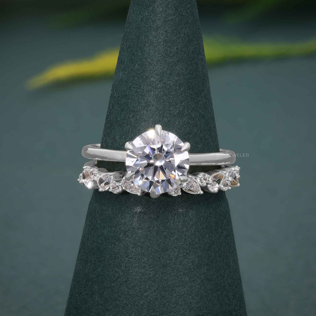 Round Cut Moissanite Diamond Solitaire Engagement Ring Bridal Wedding Set - JBR Jeweler
