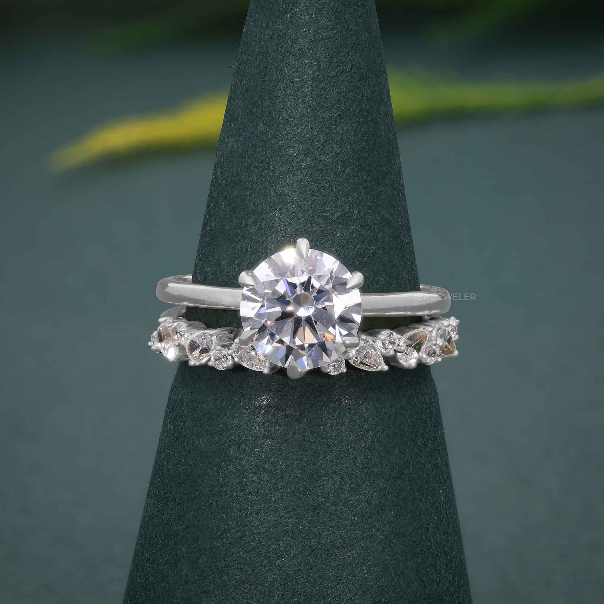 Round Cut Moissanite Diamond Solitaire Engagement Ring Bridal Wedding Set - JBR Jeweler
