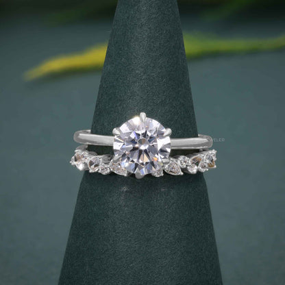 Round Cut Moissanite Diamond Solitaire Engagement Ring Bridal Wedding Set