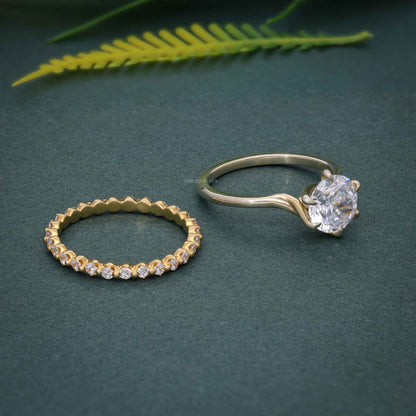 Ensembles d'anneaux de mariage en diamant cultivés en laboratoire, coupe ronde, avec pleine bande d'éternité