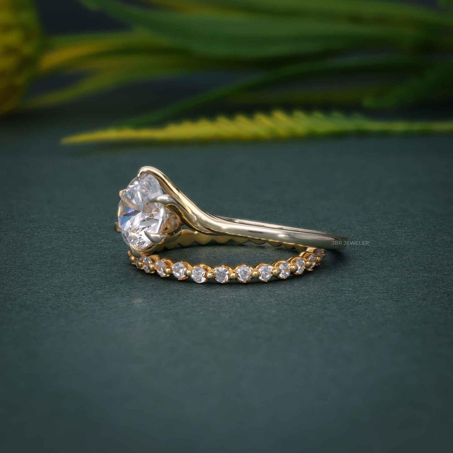 Ensembles d'anneaux de mariage en diamant cultivés en laboratoire, coupe ronde, avec pleine bande d'éternité