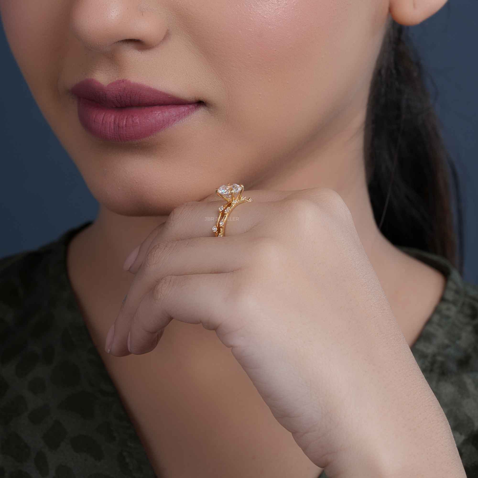 Round Cut Moissanite Engagement Ring With Matching Bridal Ring Set - JBR Jeweler