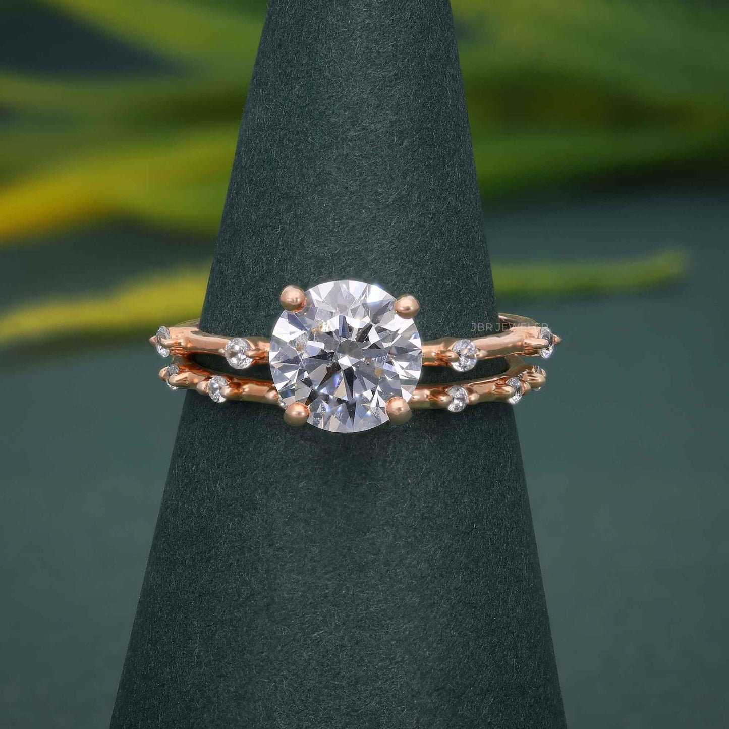 Round Cut Moissanite Engagement Ring With Matching Bridal Ring Set