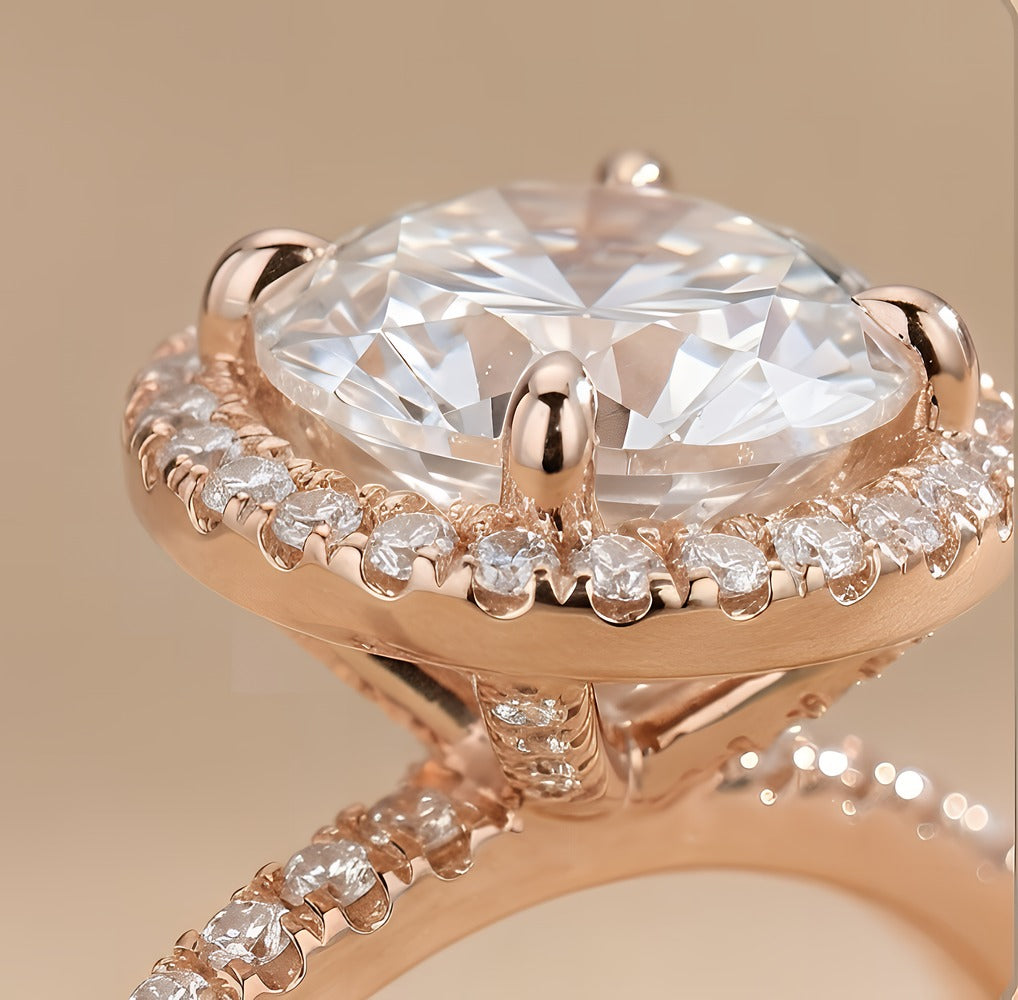 Hidden halo diamond accent ring close-up
