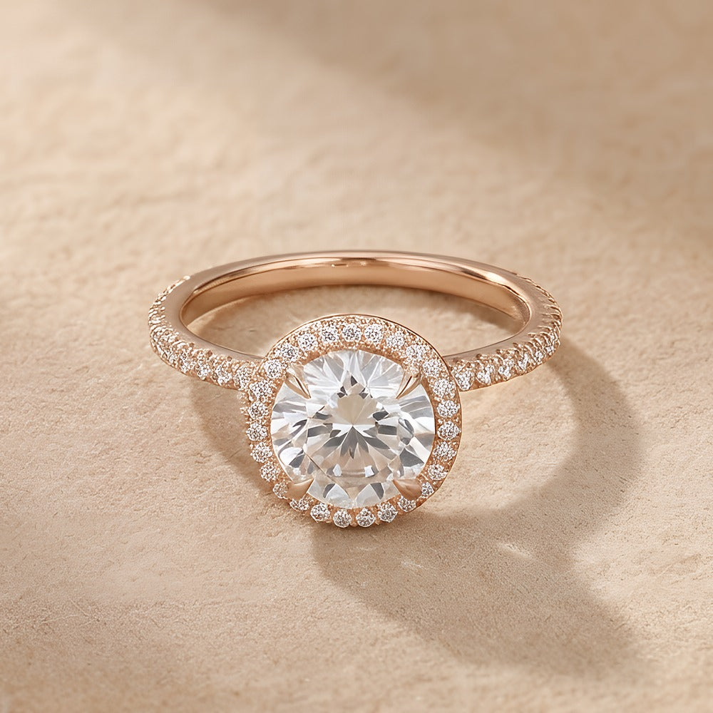 Hidden halo engagement ring profile view