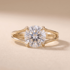 Split band wedding ring with round cut moissanite center stone