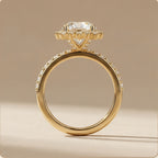 Conflict-free moissanite sunburst round cut ring band