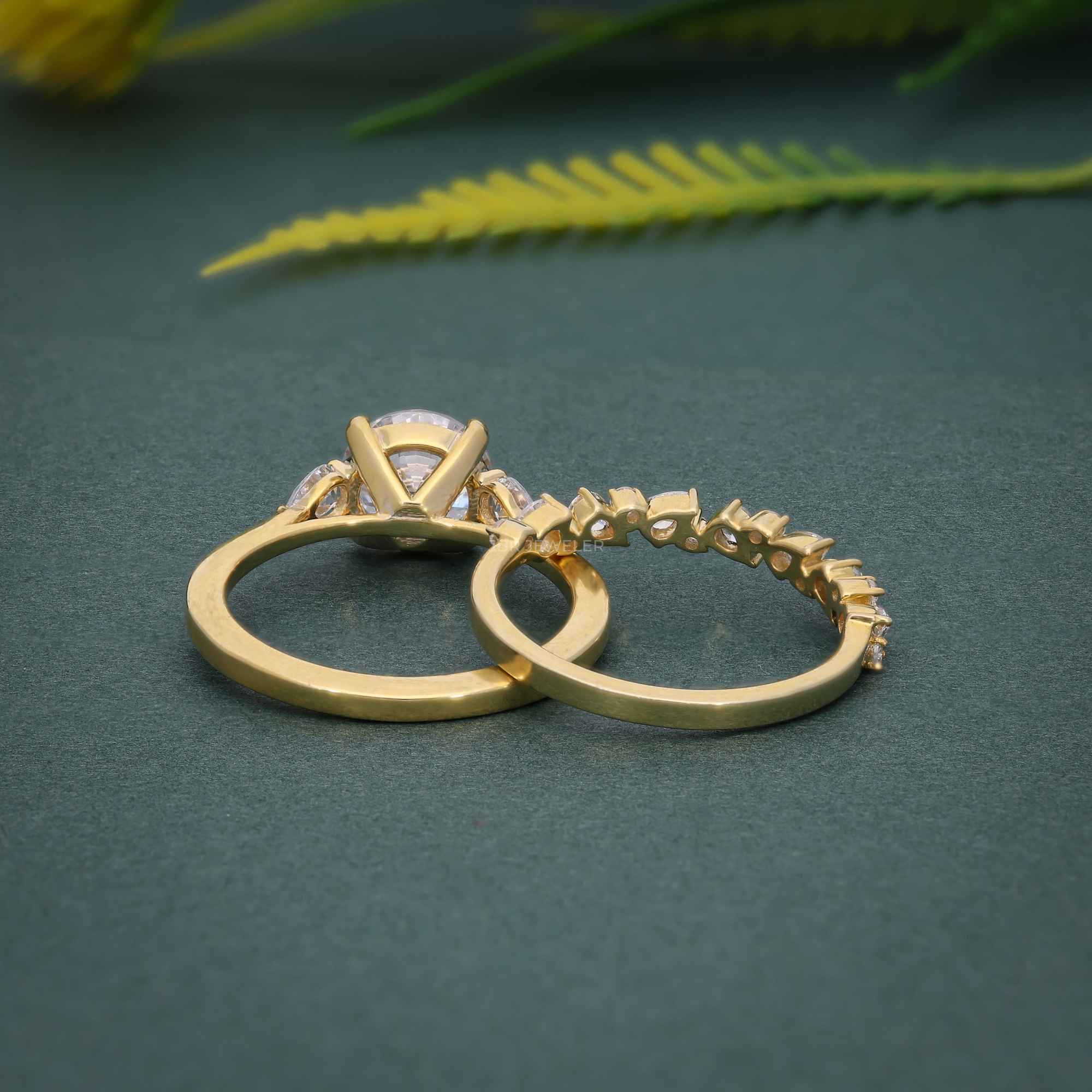 Round Cut Three Stone Lab Grown Diamond Ring With Matching Wedding band - JBR Jeweler