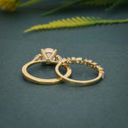 Round Cut Three Stone Moissanite Diamond Ring With Matching Wedding band - JBR Jeweler